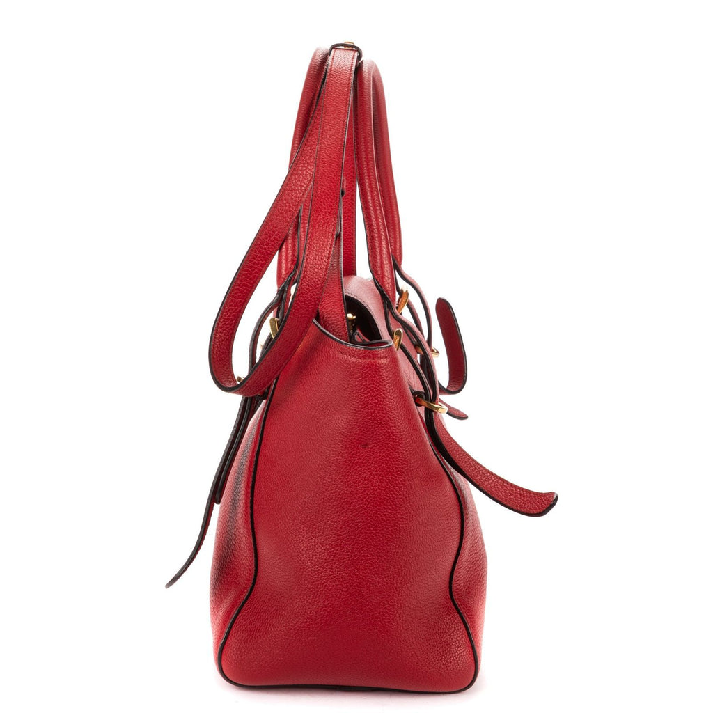 Prada Zip Top Handle Red Vitello Daino Grained Calfskin Leathera — view 3