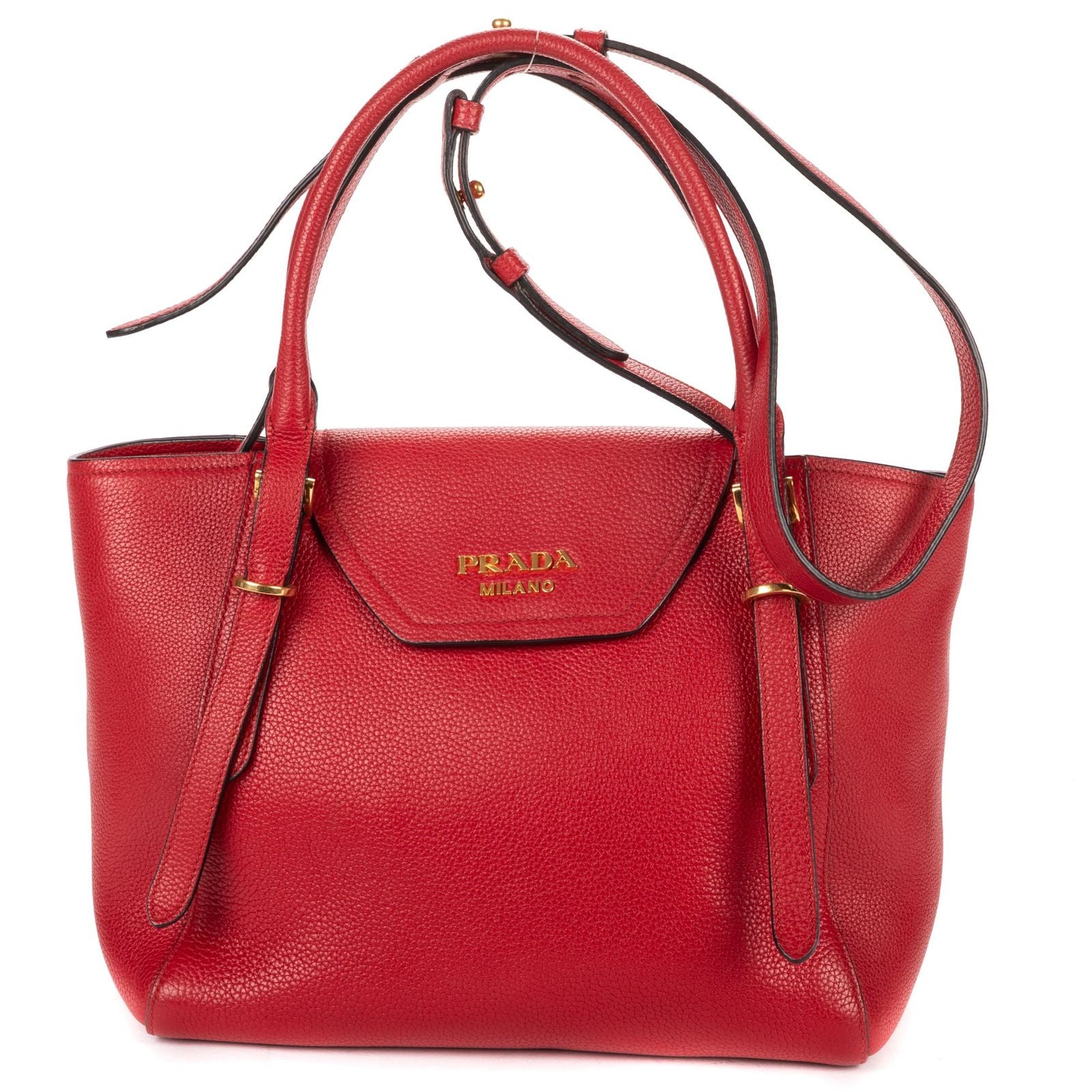 Prada Zip Top Handle Red Vitello Daino Grained Calfskin Leathera