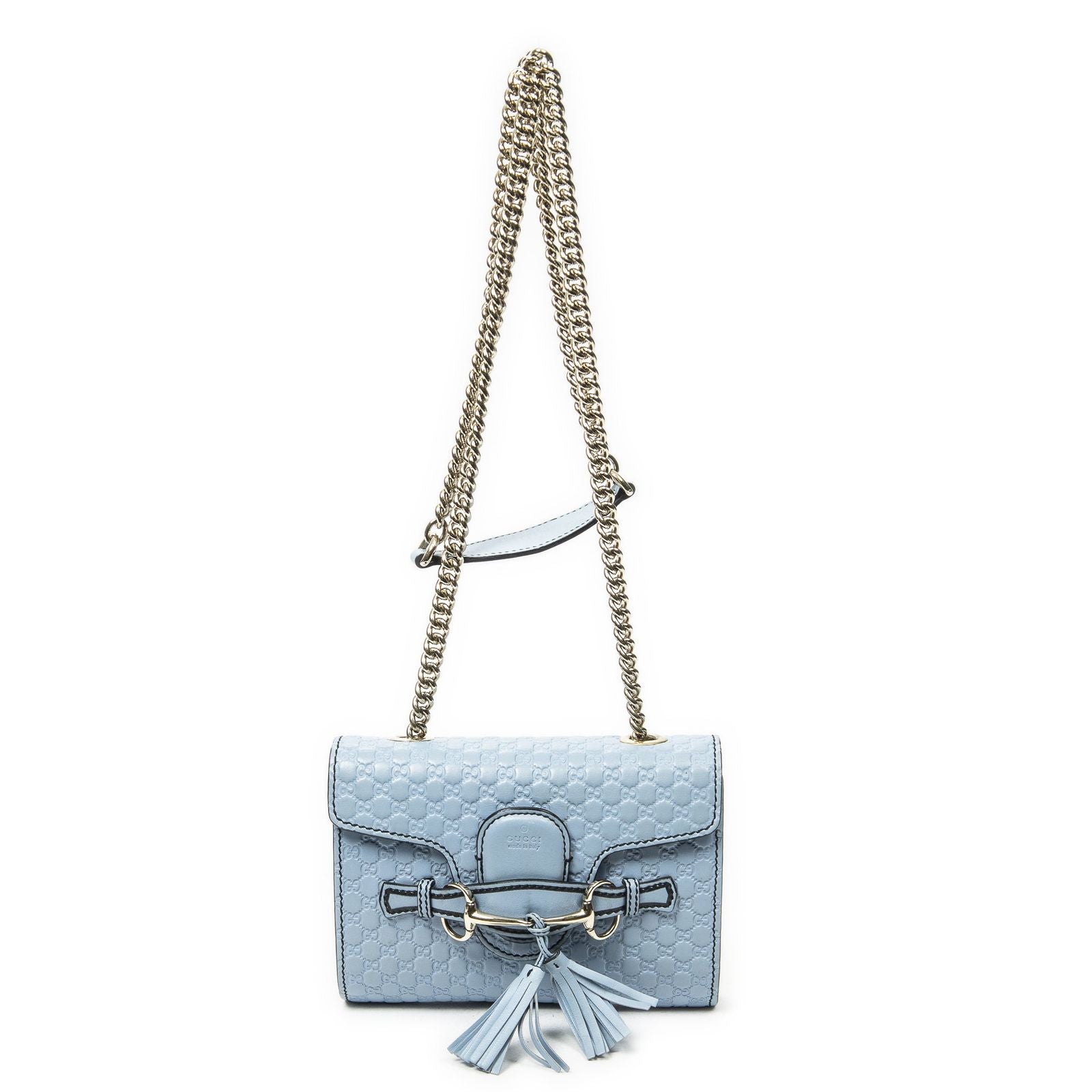Gucci Smo le Emilie Chain Bag Blue Micro Guccissima Leather