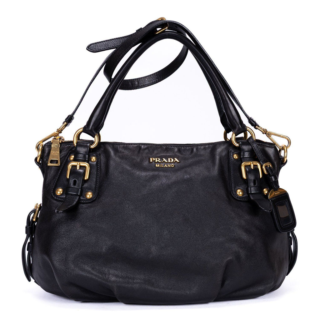 Prada Satchel 2-Way Black Calfskin Leather