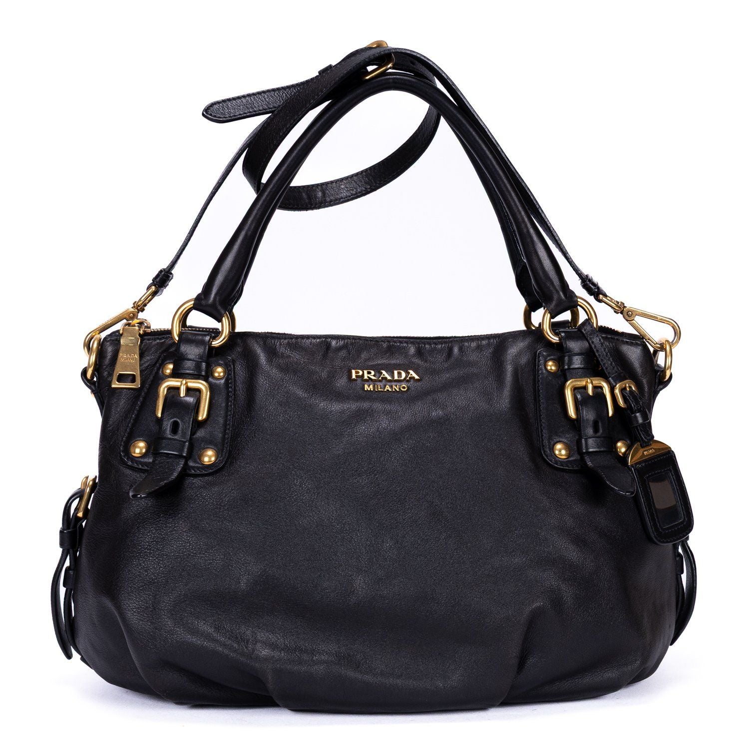 Prada Satchel 2-Way Black Calfskin Leather