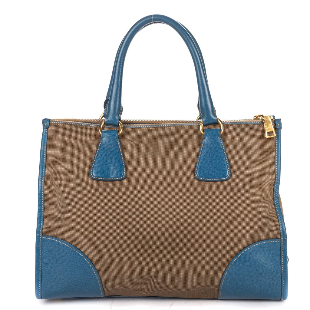 Prada Saffiano Trimmed Tote Beige Blue Floral Canvas — view 5