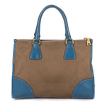 Prada Saffiano Trimmed Tote Beige Blue Floral Canvas — view 5