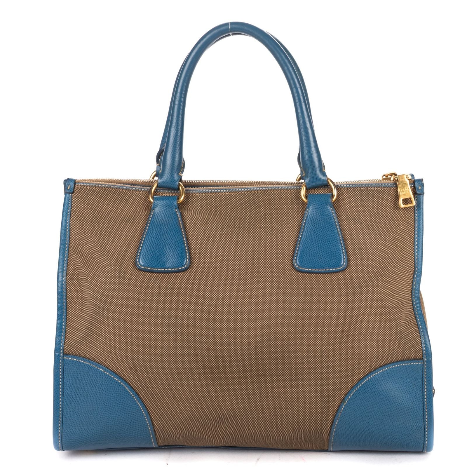 Prada Saffiano Trimmed Tote Beige Blue Floral Canvas — view 5