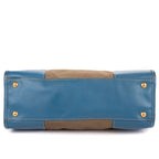 Prada Saffiano Trimmed Tote Beige Blue Floral Canvas — view 6