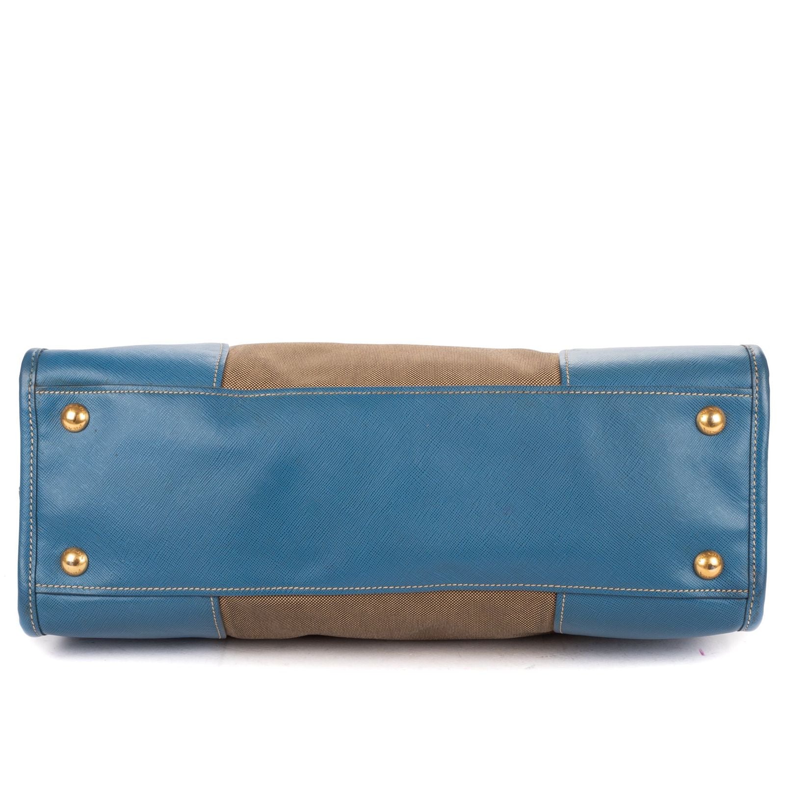 Prada Saffiano Trimmed Tote Beige Blue Floral Canvas — view 6