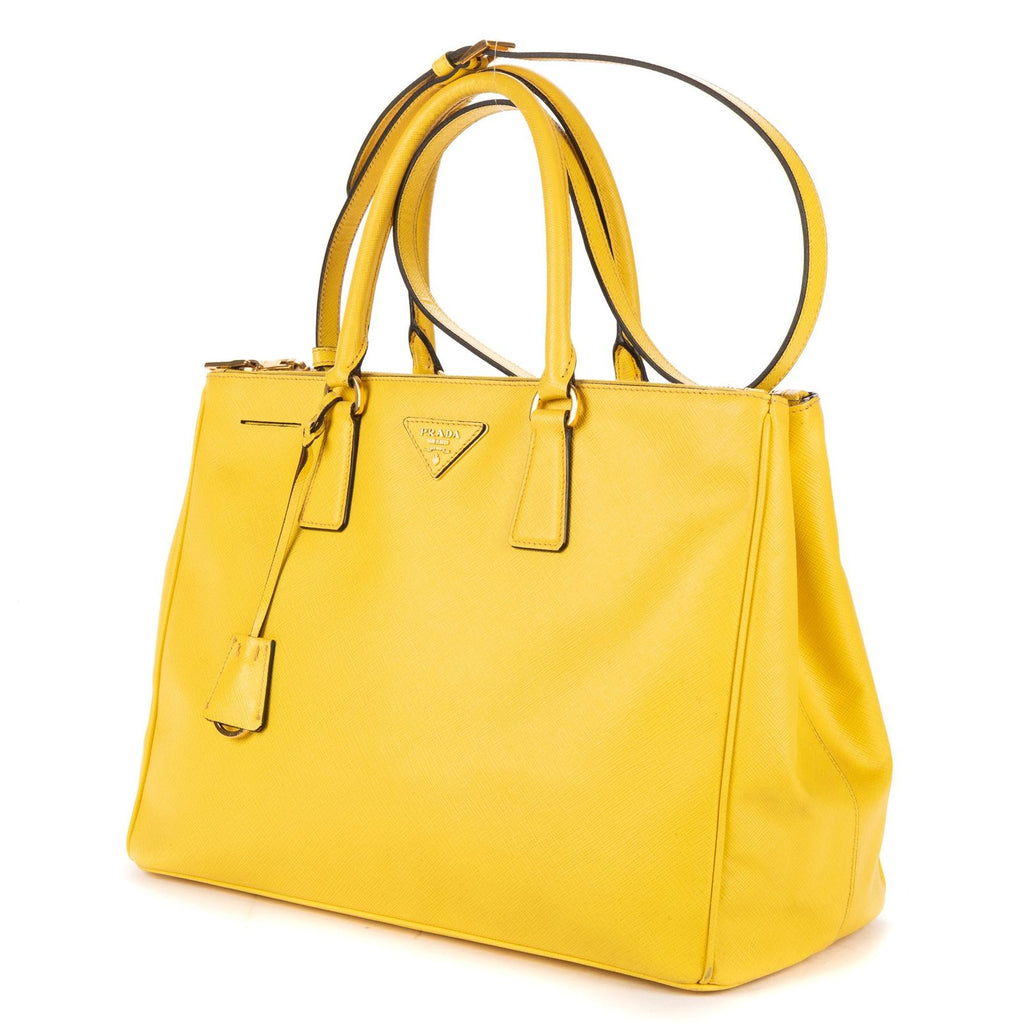 Prada la the Double Zip Galleria Tote Yellow Saffiano Lux Leather — view 2