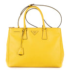 Prada la the Double Zip Galleria Tote Yellow Saffiano Lux Leather
