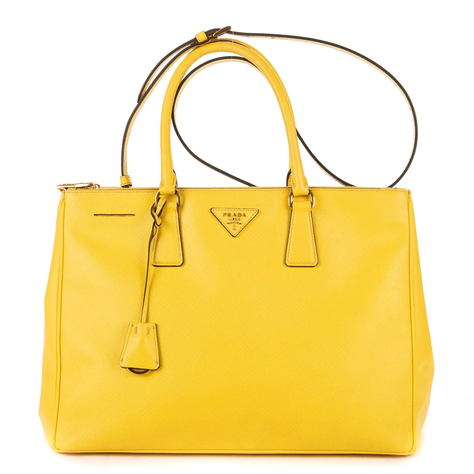 Prada la the Double Zip Galleria Tote Yellow Saffiano Lux Leather