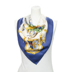 Hermes Scarf Blue Ivory Gold Silk