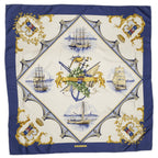 Hermes Scarf Blue Ivory Gold Silk — view 2