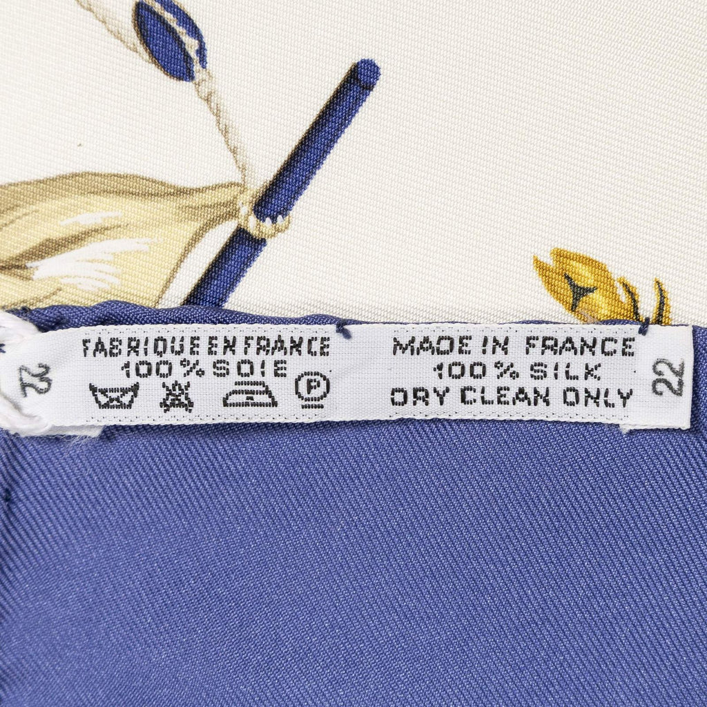 Hermes Scarf Blue Ivory Gold Silk — view 5