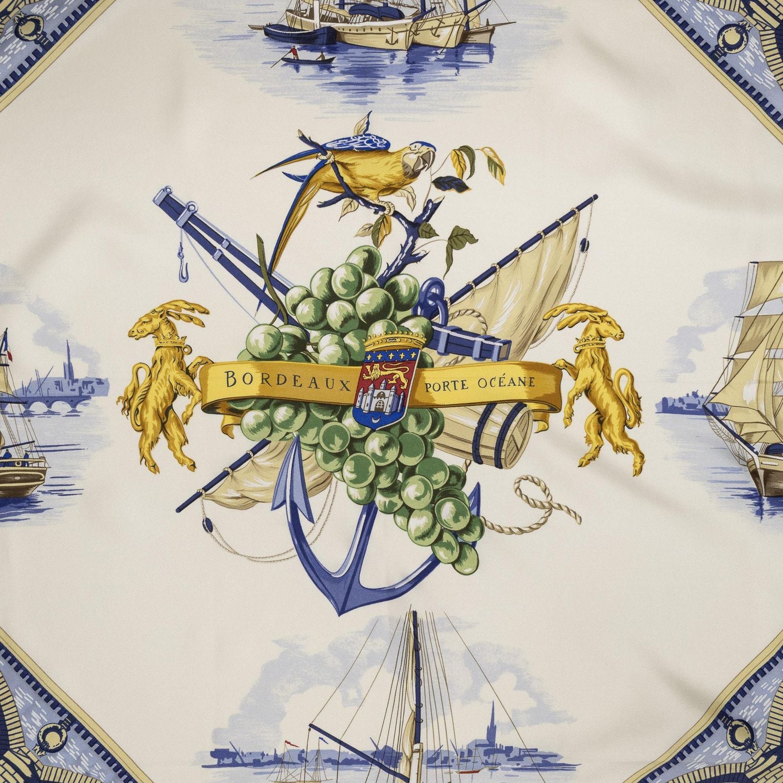 Hermes Scarf Blue Ivory Gold Silk — view 3