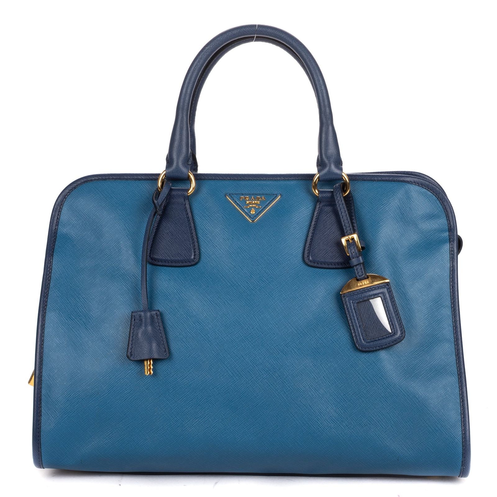 Prada Galleria Top Handle Tote Navy Blue Saffiano Leather