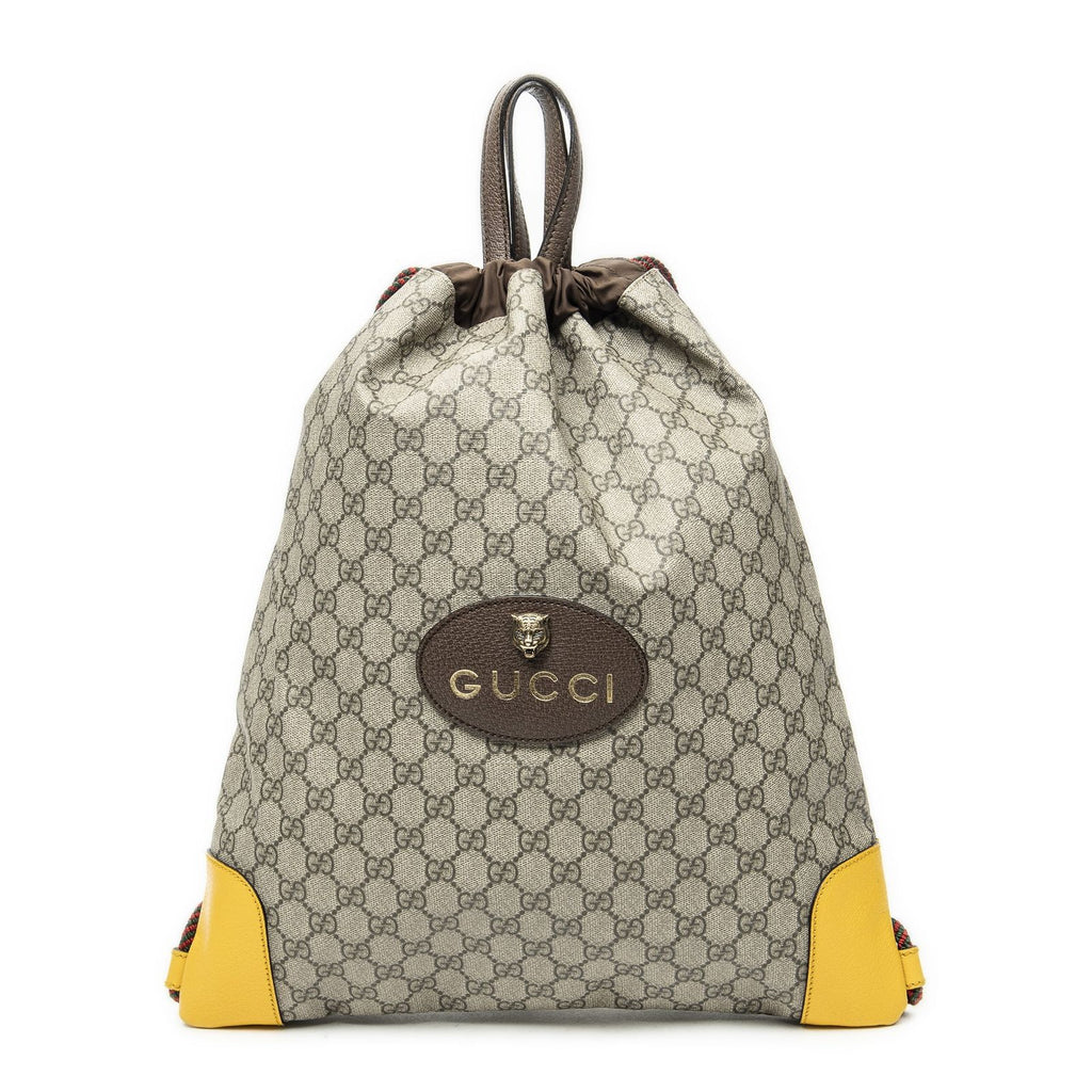 Gucci la the Drawstring Backpack Beige Yellow Split M Canvas