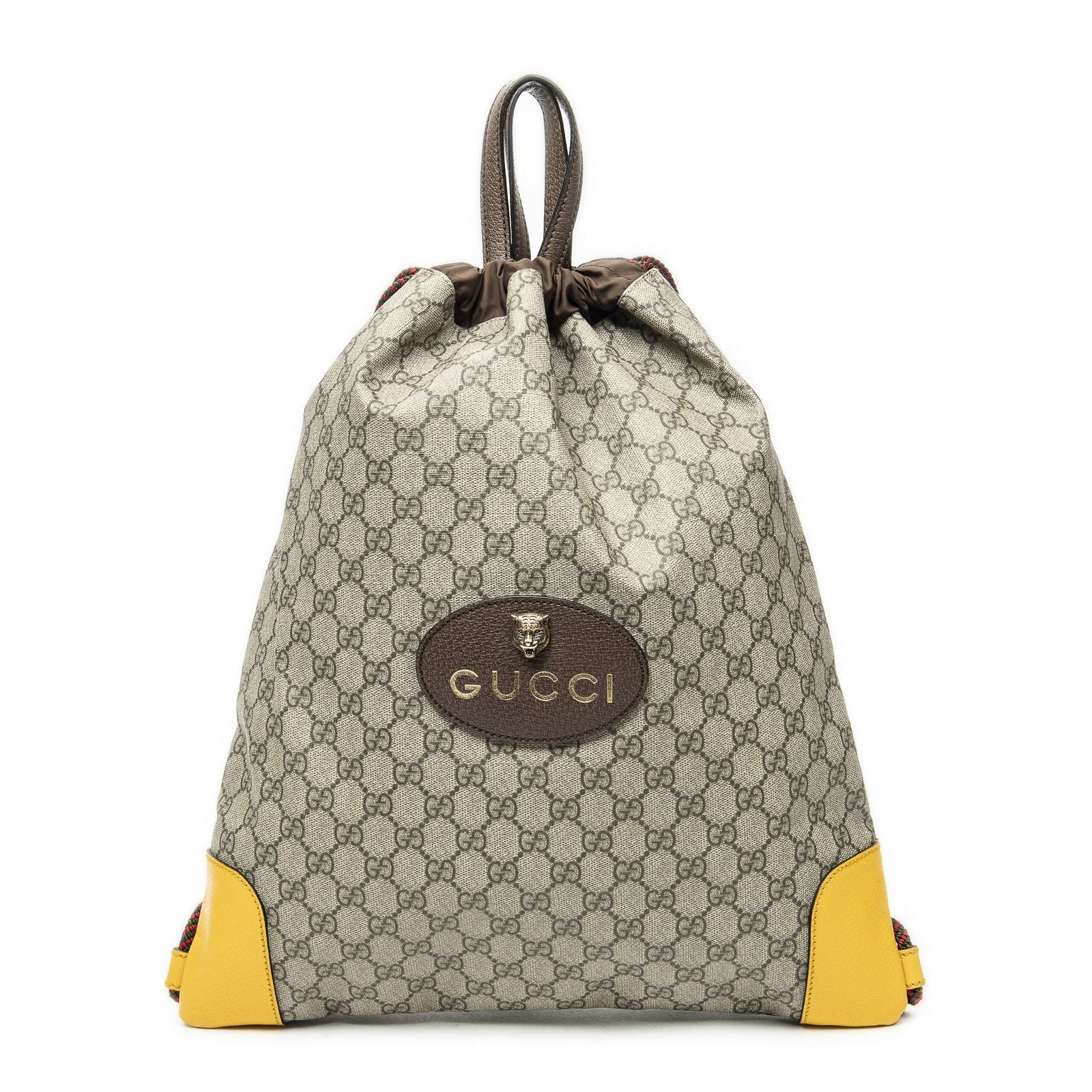 Gucci la the Drawstring Backpack Beige Yellow Split M Canvas
