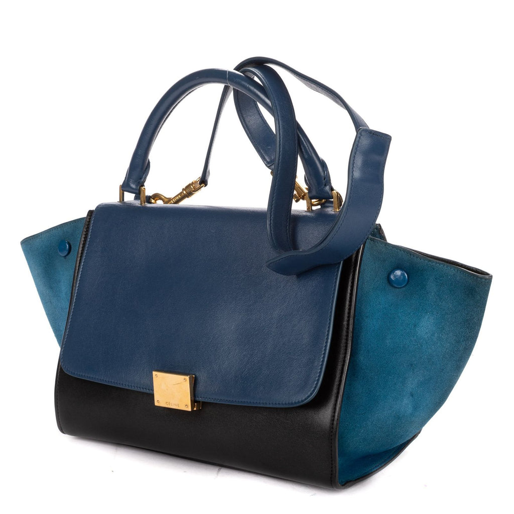 Celine Smo le Tricolor Trapeze Navy Blue Black Calfskin Leather Shoulder — view 2