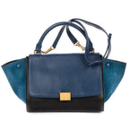 Celine Smo le Tricolor Trapeze Navy Blue Black Calfskin Leather Shoulder