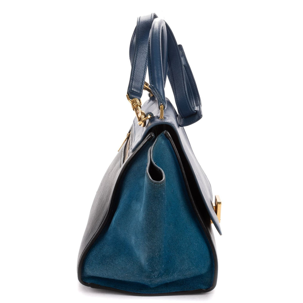 Celine Smo le Tricolor Trapeze Navy Blue Black Calfskin Leather Shoulder — view 4