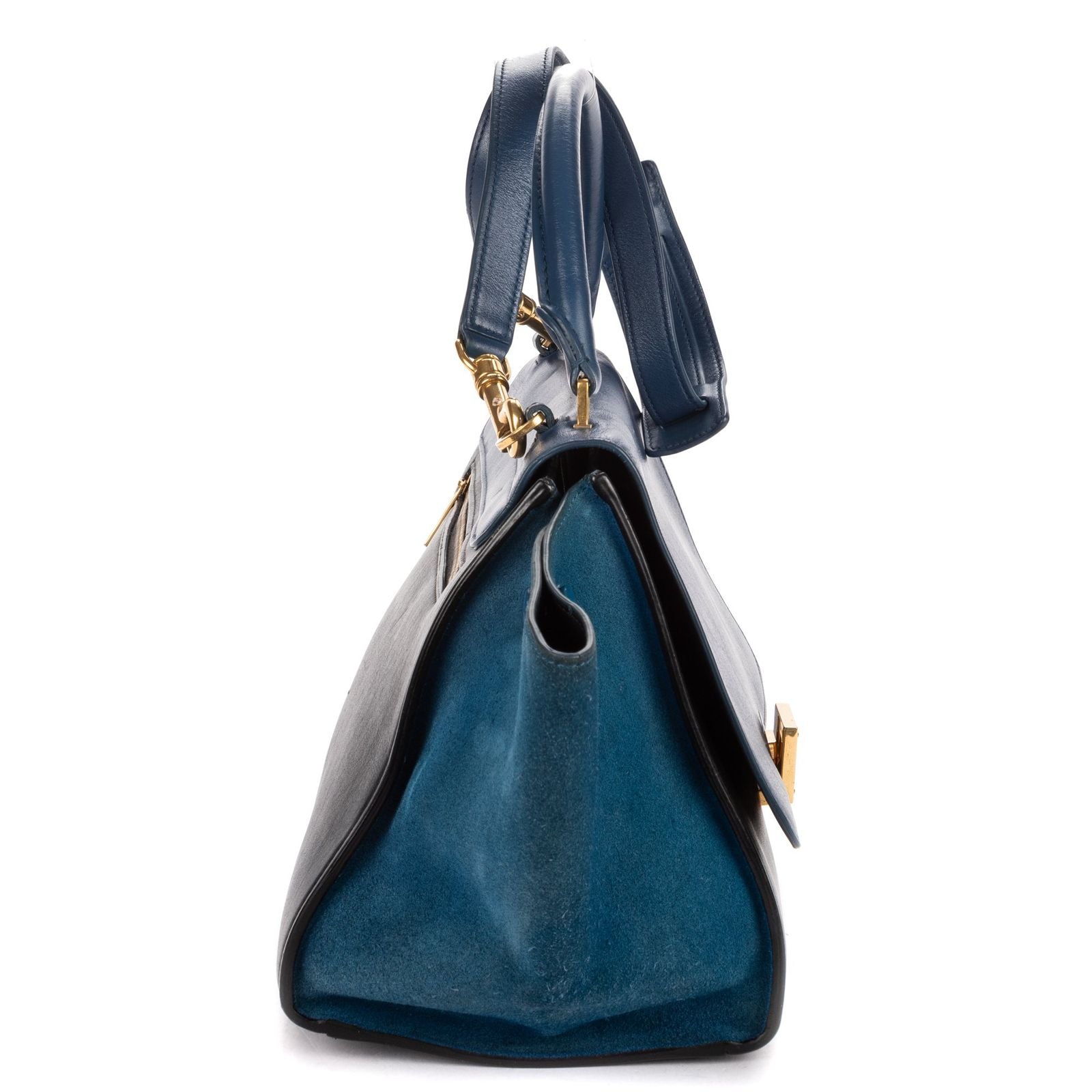 Celine Smo le Tricolor Trapeze Navy Blue Black Calfskin Leather Shoulder — view 4