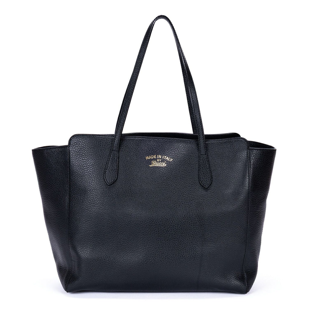 Gucci Medium Swing Shopper Tote Black Grain Calf Skin Leather