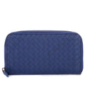 Bottega Veneta Zip Around Wallet Navy Intrecciato Calfskin Leathera