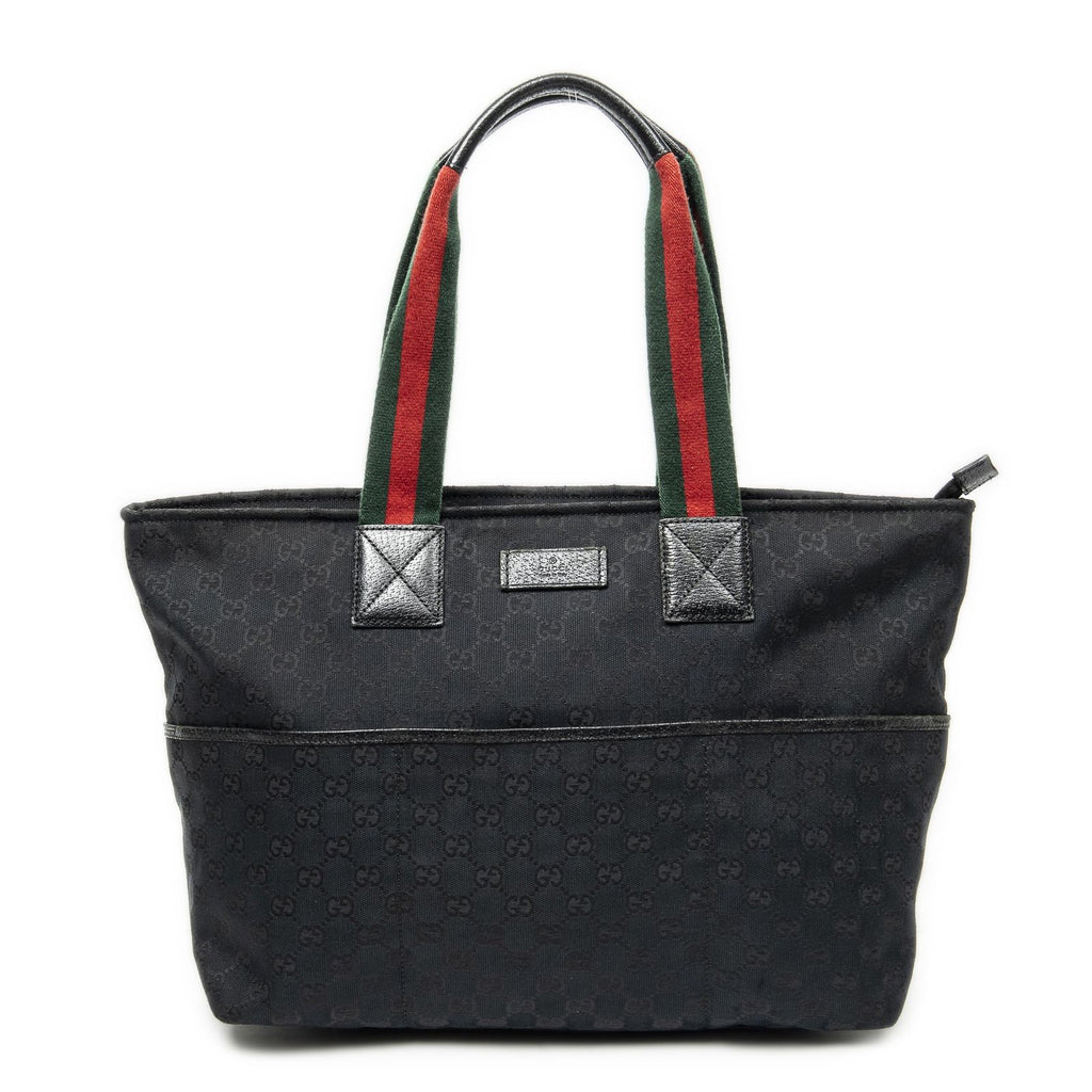 Gucci Web la the Diaper Tote Black GG Canvas