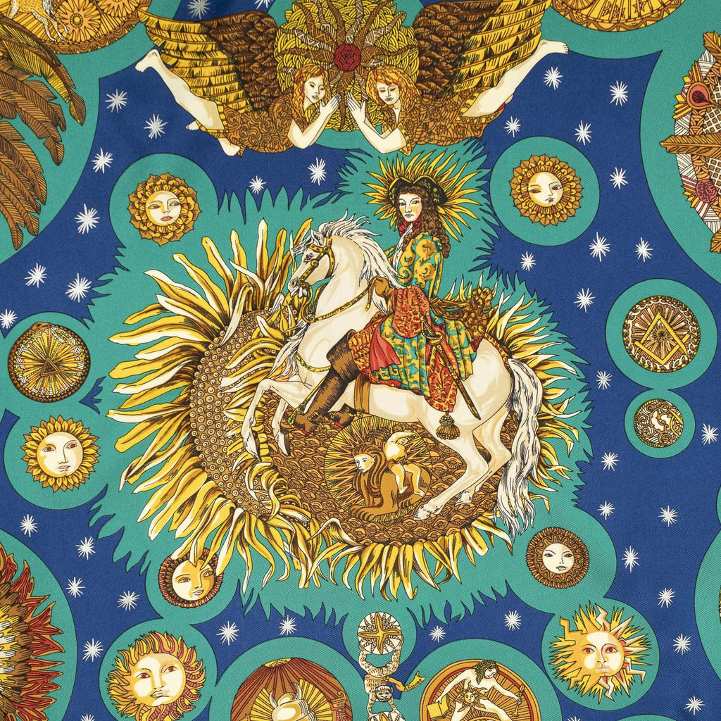 Hermes Scarf Navy Green 100% Gold Twill Silk — view 3
