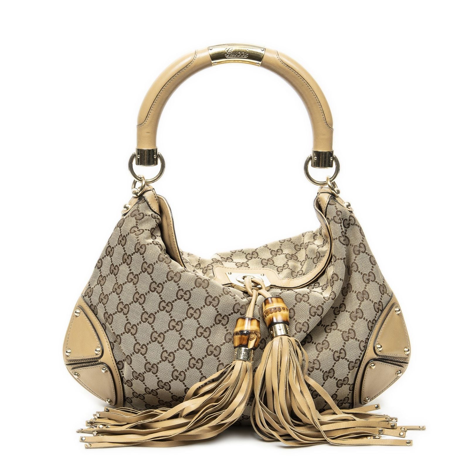 Gucci Medium Babouska Indy Top Handle Beige GG Canvas