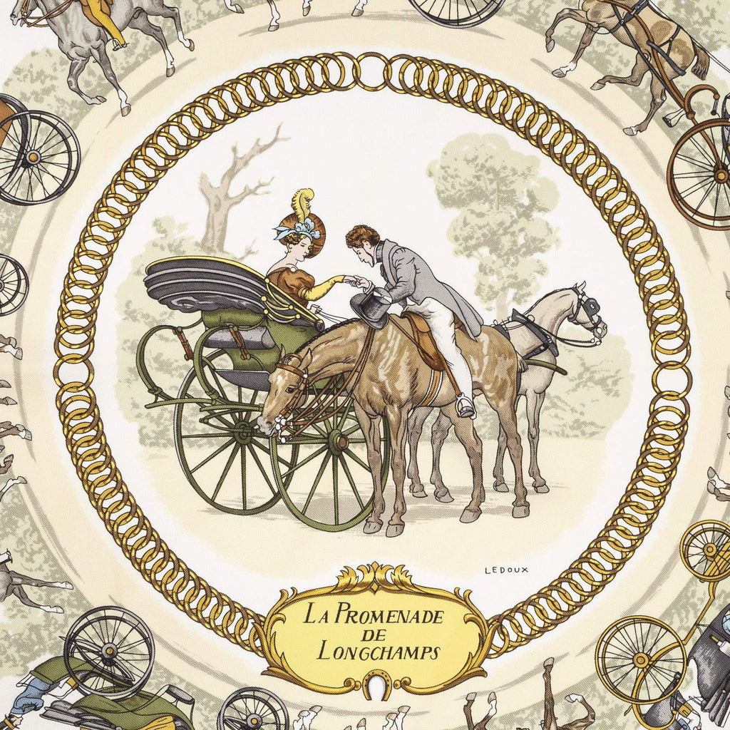 Hermes Scarf Light Pink Gold Green Silk — view 3