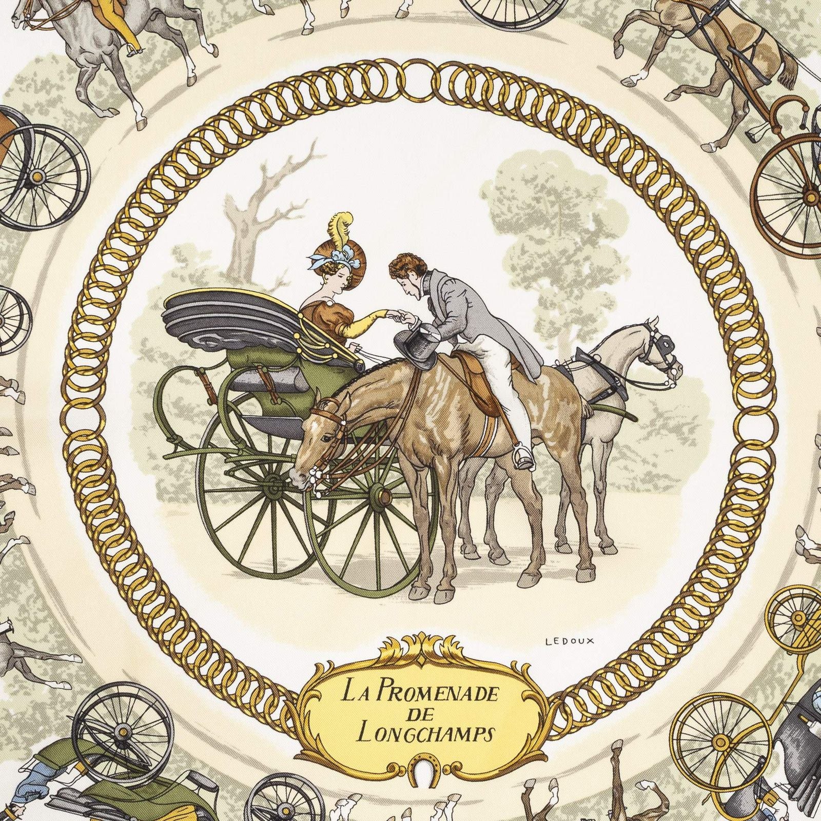 Hermes Scarf Light Pink Gold Green Silk — view 3