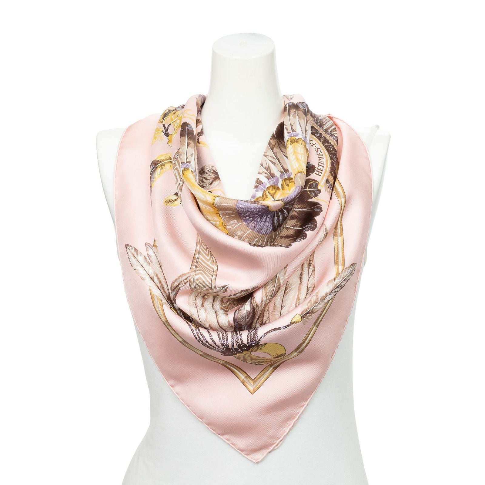 Hermes Scarf Light Pink Lilac Yellow Silk