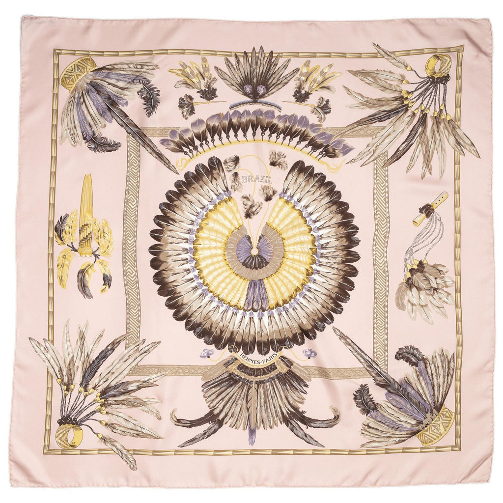 Hermes Scarf Light Pink Lilac Yellow Silk — view 2