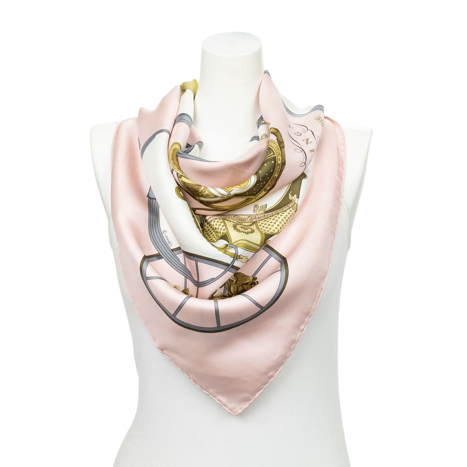 Hermes Scarf Light Pink Green Twillsilk