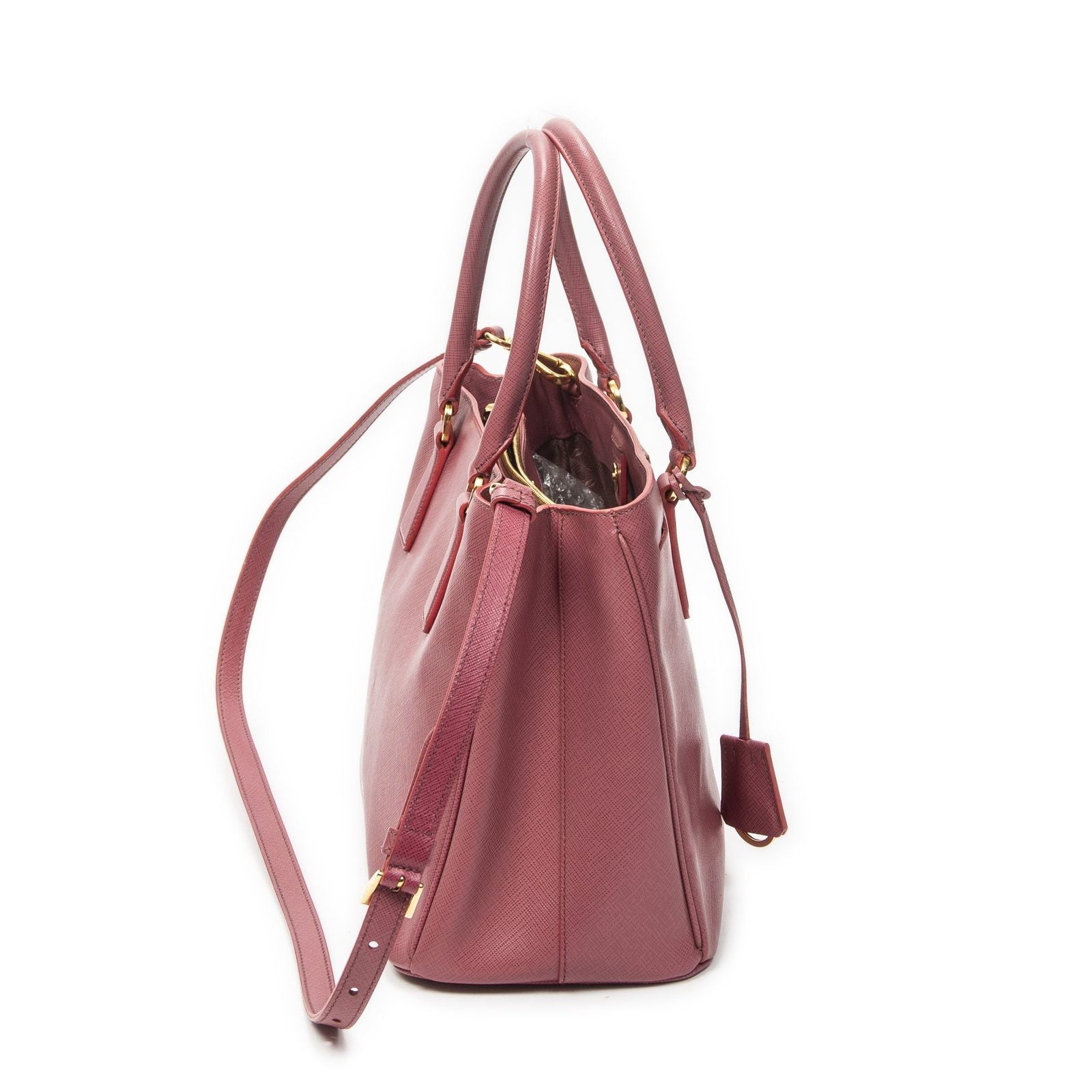Prada Midi Amziptote Pink Saffiano Leather Shoulder — view 4