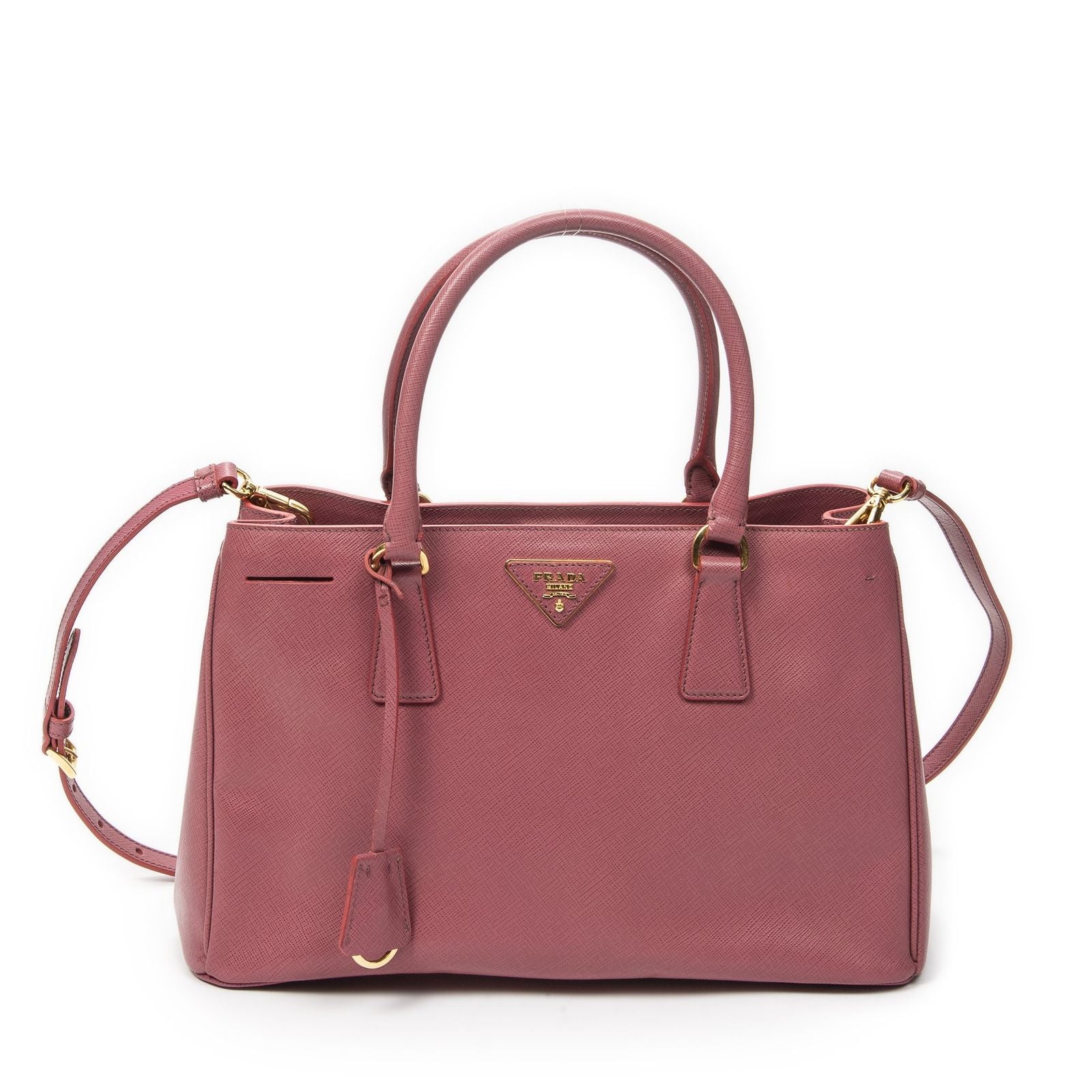 Prada Midi Amziptote Pink Saffiano Leather Shoulder
