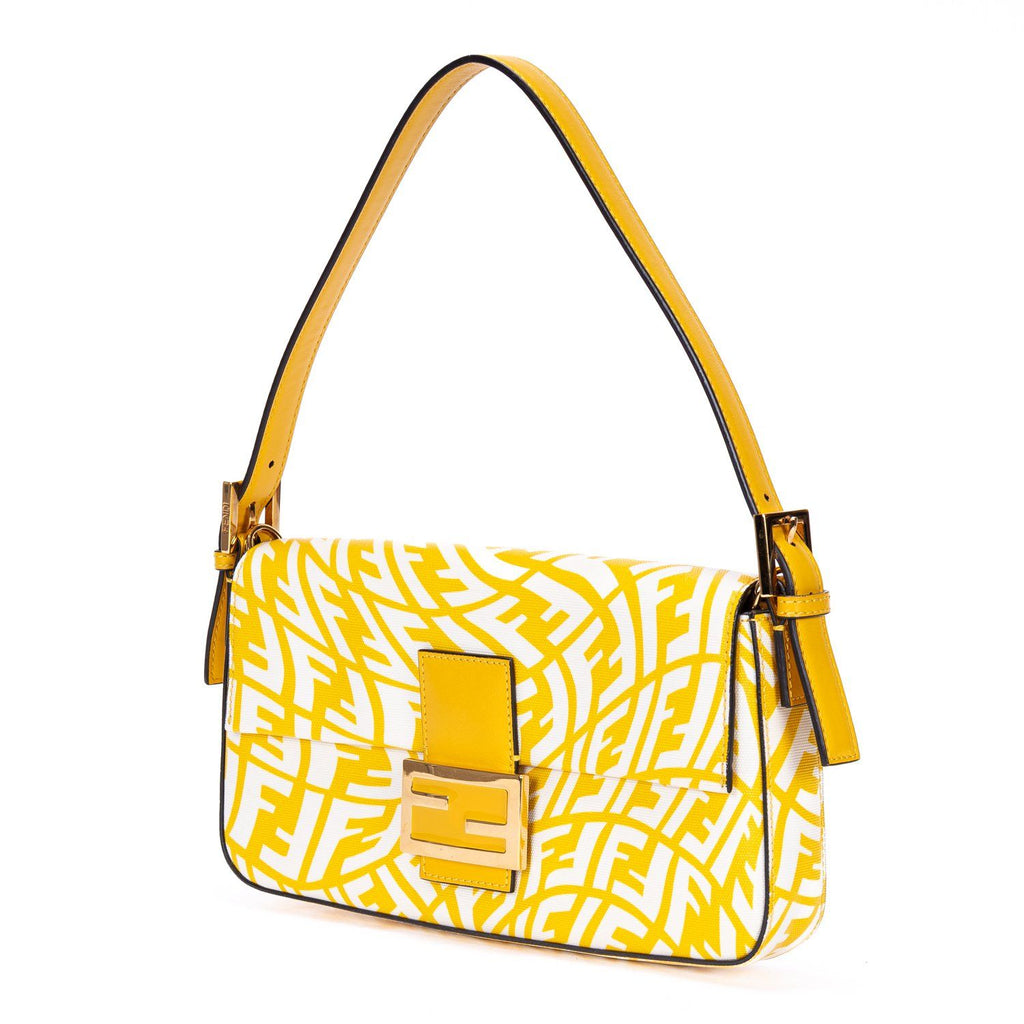 Fendi White Yellow Embossed FF Fabric Canvasa Shoulder — view 2