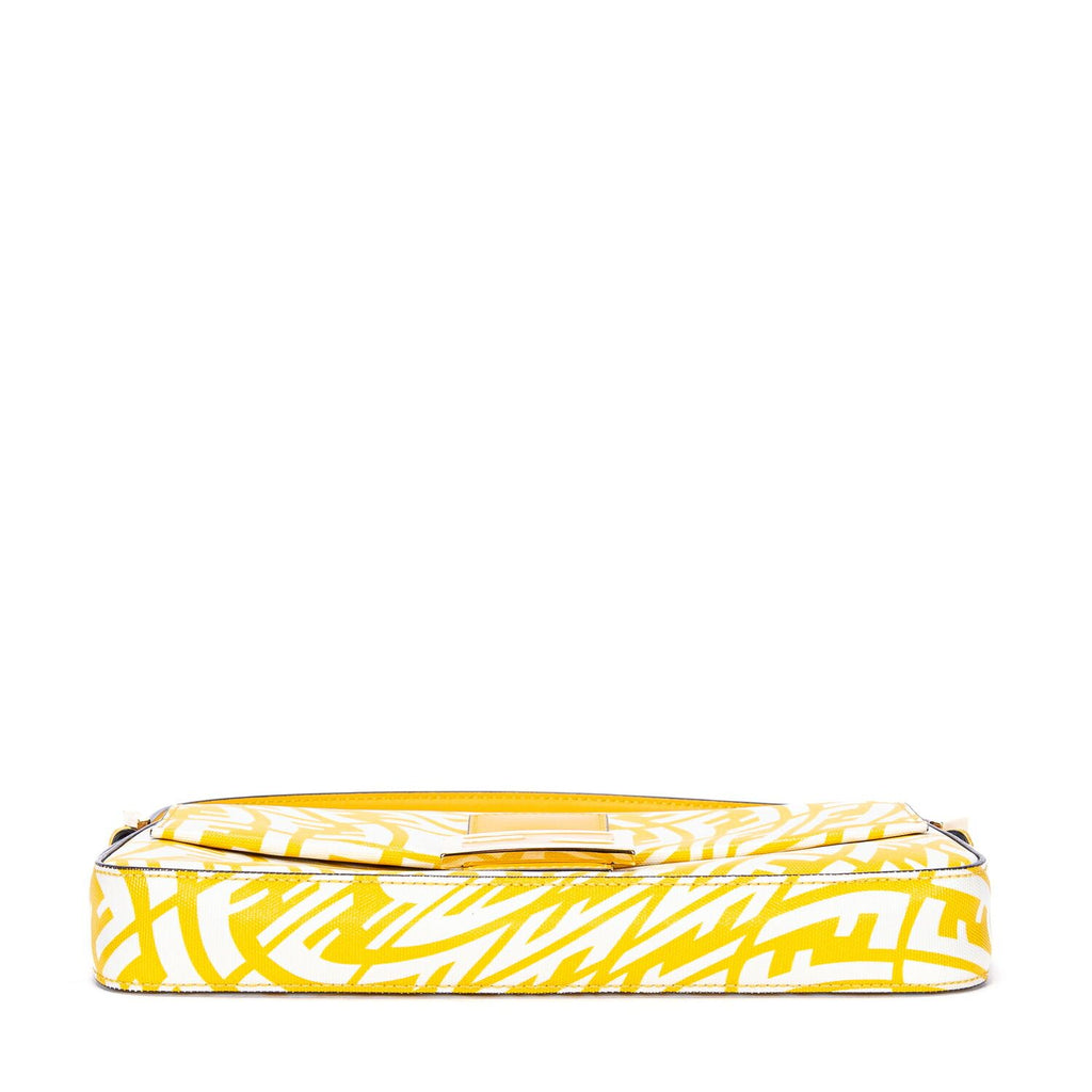 Fendi White Yellow Embossed FF Fabric Canvasa Shoulder — view 6