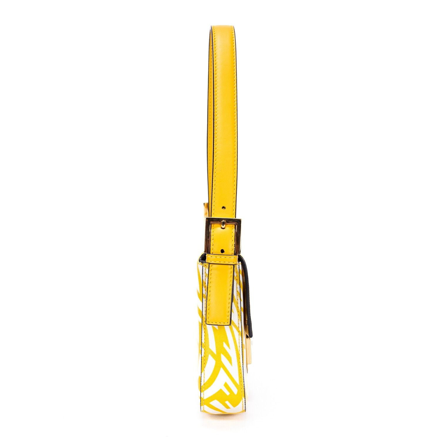 Fendi White Yellow Embossed FF Fabric Canvasa Shoulder — view 4