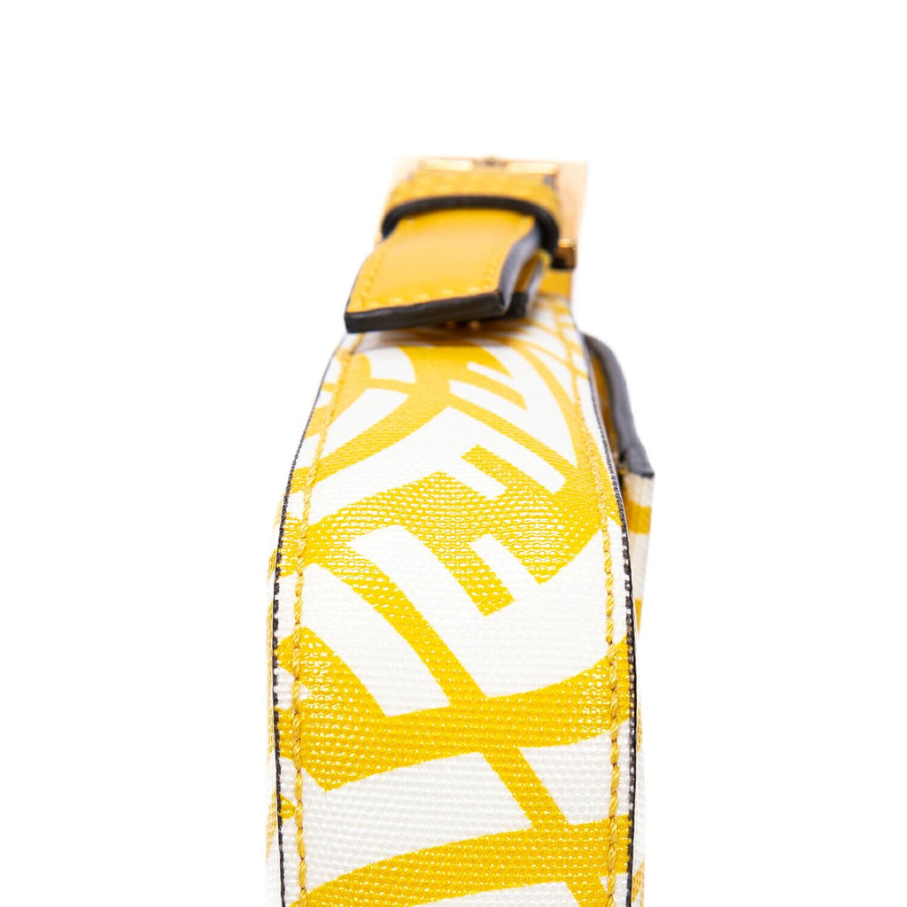 Fendi White Yellow Embossed FF Fabric Canvasa Shoulder — view 8