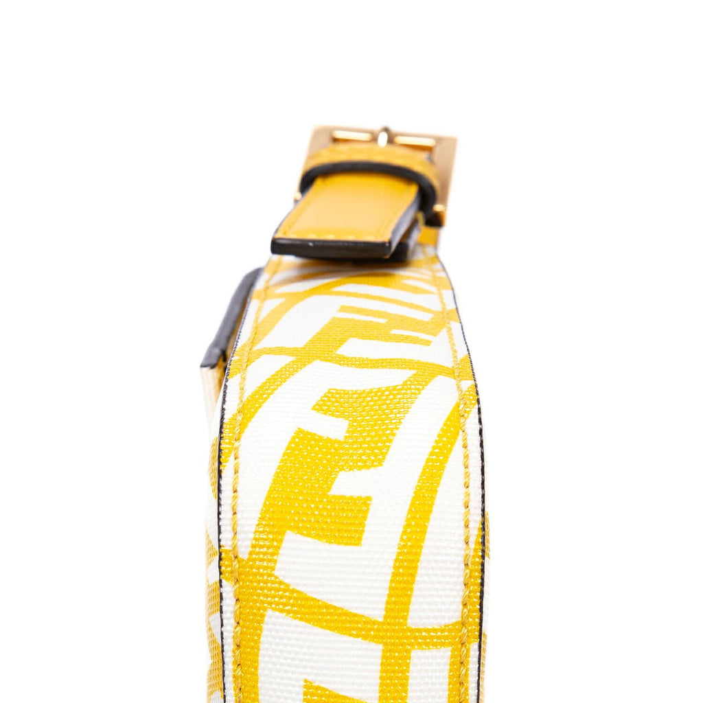 Fendi White Yellow Embossed FF Fabric Canvasa Shoulder — view 7