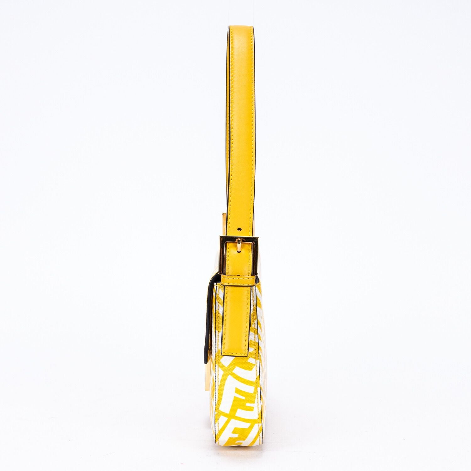Fendi White Yellow Embossed FF Fabric Canvasa Shoulder — view 3