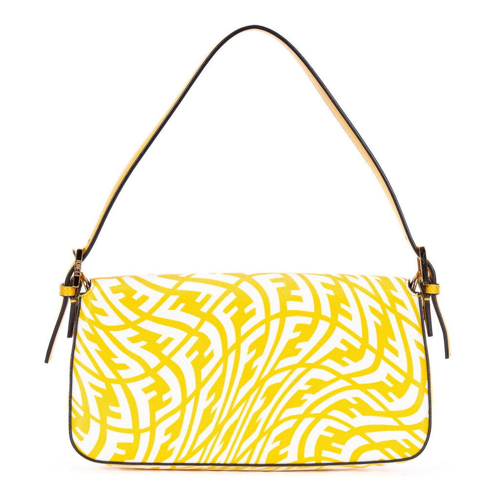 Fendi White Yellow Embossed FF Fabric Canvasa Shoulder — view 5