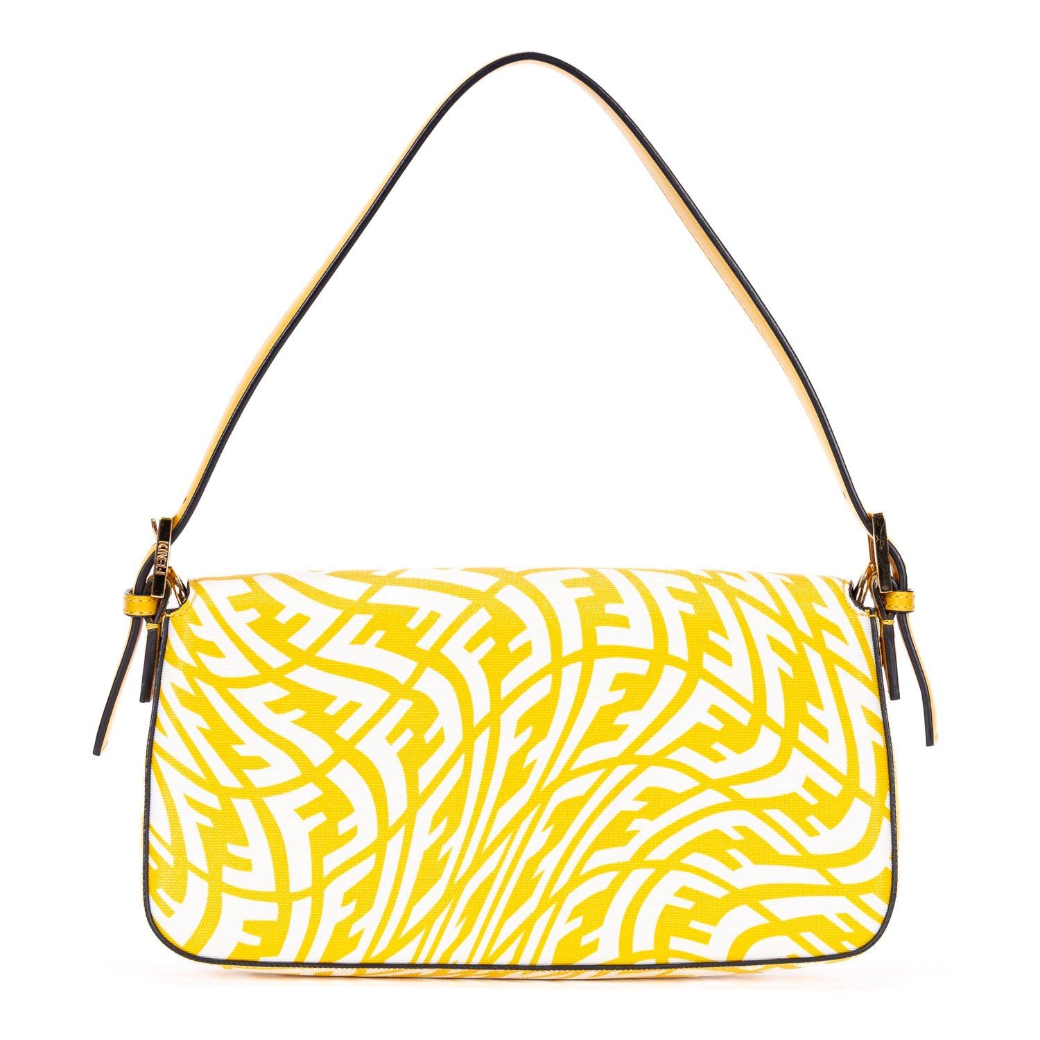 Fendi White Yellow Embossed FF Fabric Canvasa Shoulder — view 5