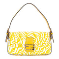 Fendi White Yellow Embossed FF Fabric Canvasa Shoulder