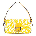 Fendi White Yellow Embossed FF Fabric Canvasa Shoulder