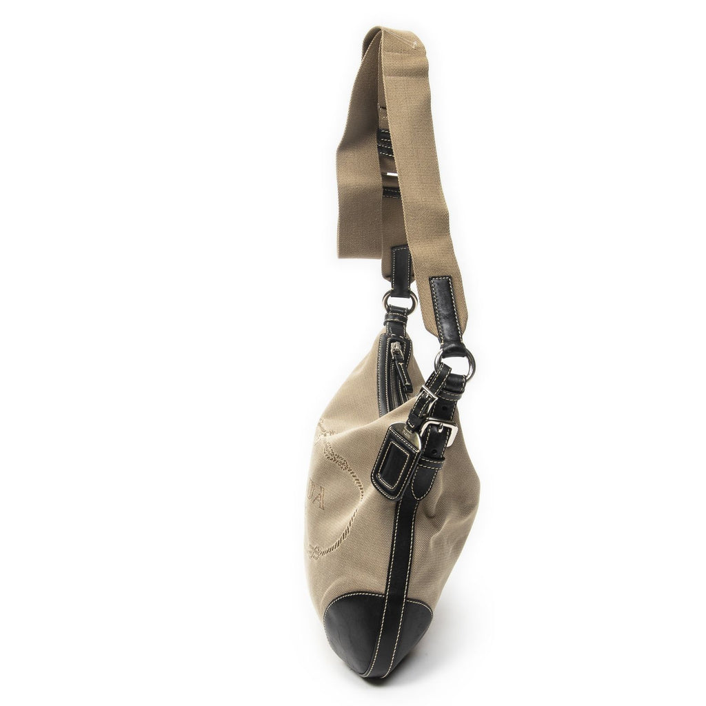Prada Jacquard Messenger Crossbody Black Beige Canvas — view 3