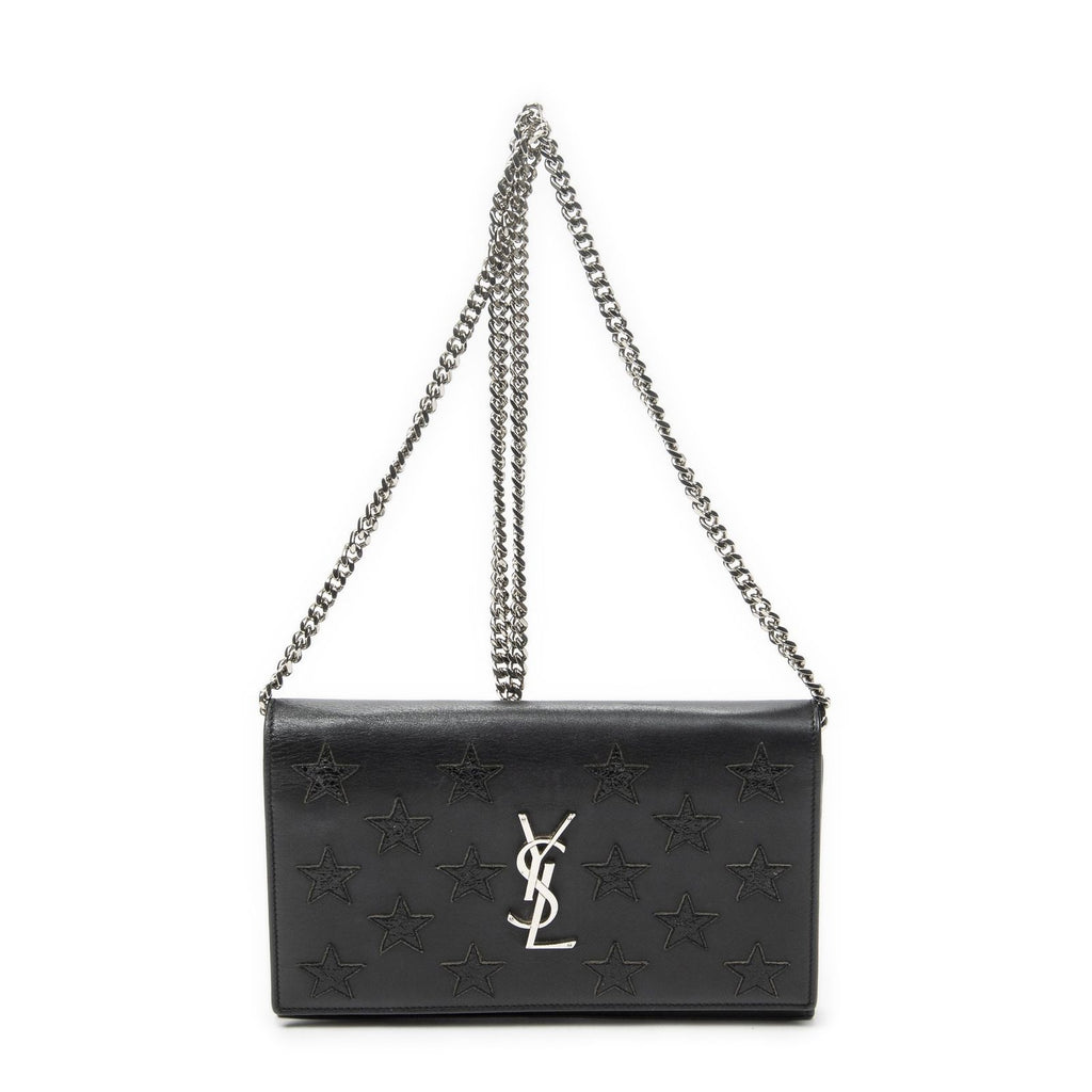 Saint Laurent Star Embossed Kate Chain Black Calfskin Leather Shoulder