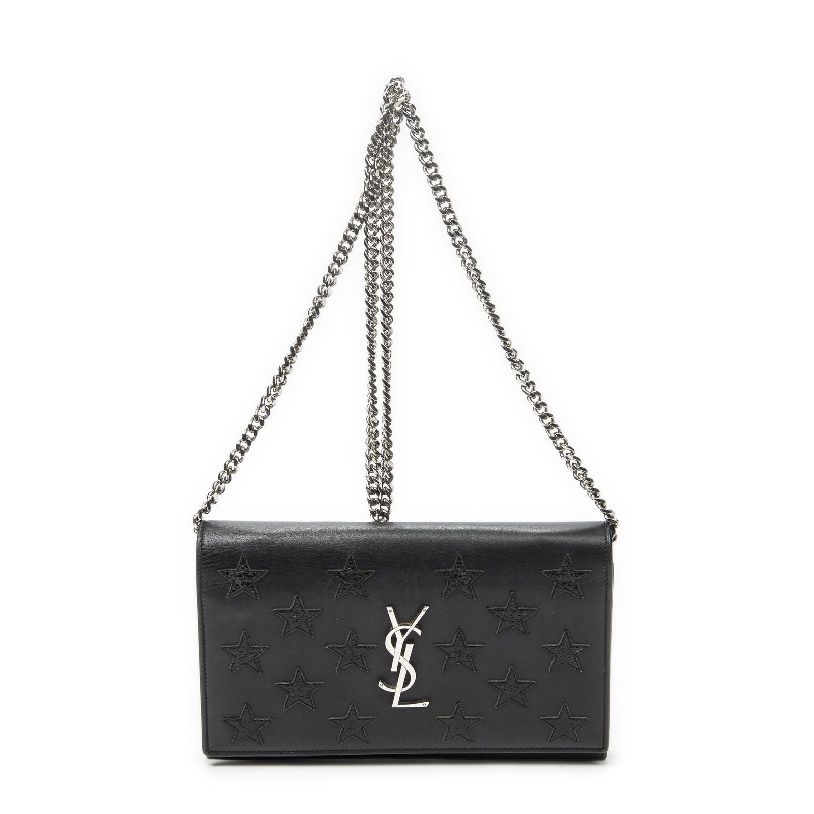 Saint Laurent Star Embossed Kate Chain Black Calfskin Leather Shoulder