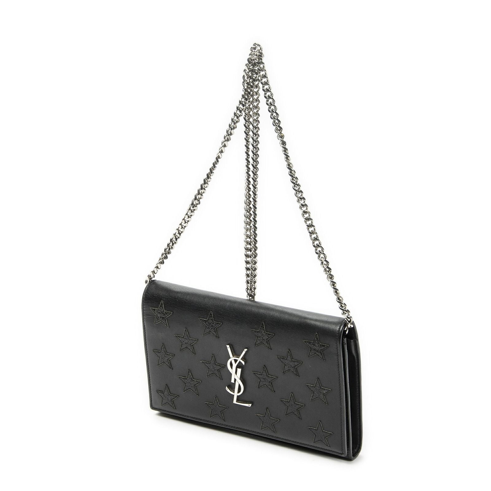 Saint Laurent Star Embossed Kate Chain Black Calfskin Leather Shoulder — view 2